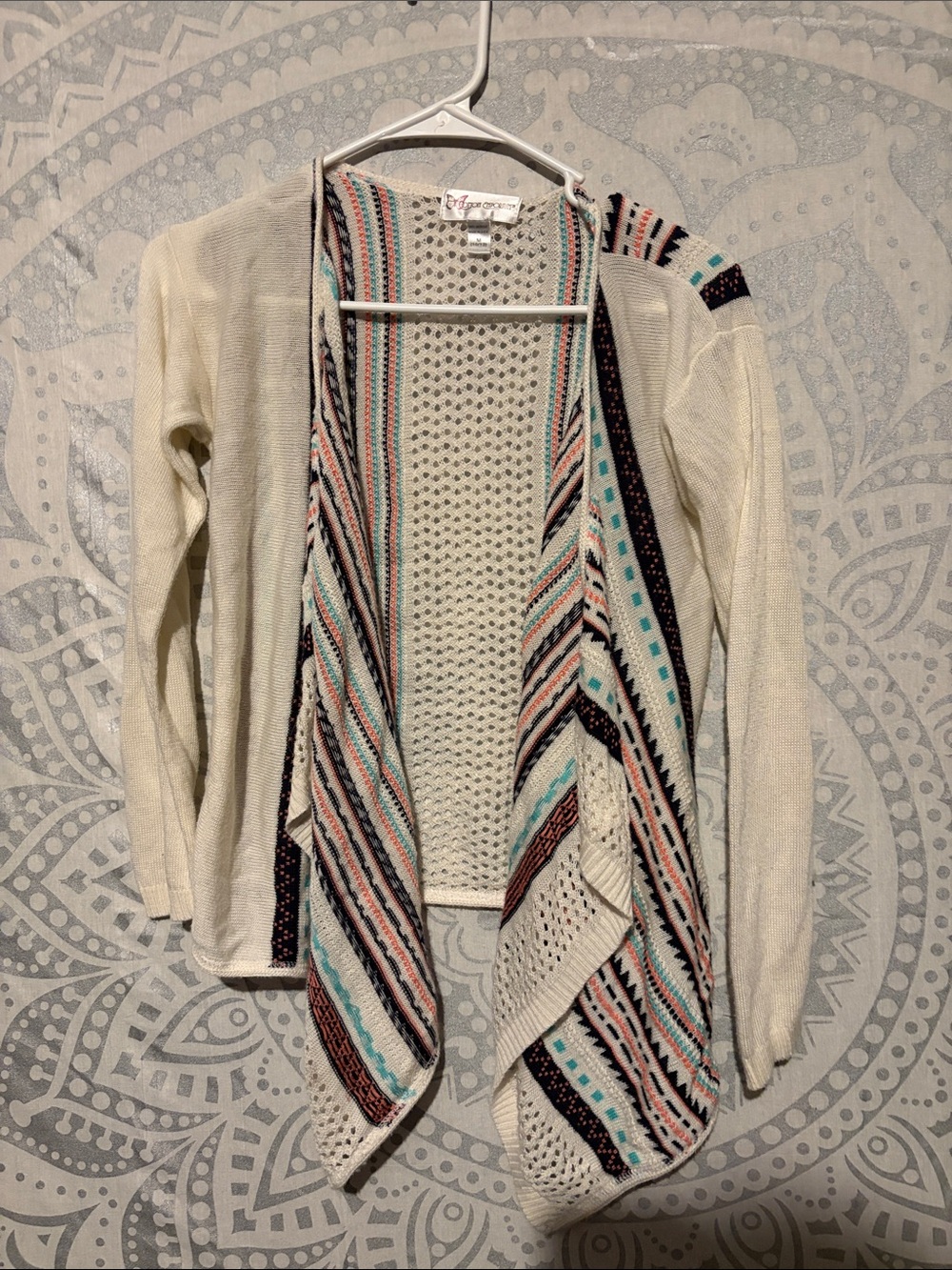 Cotton Emporium Cream Open-Front Cardigan with Striped Accent size medium